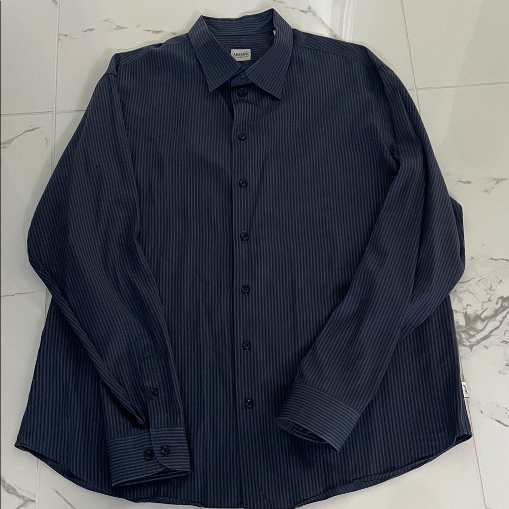 Armani Collezioni Men's Navy Pinstripe Dress Shirt XXL